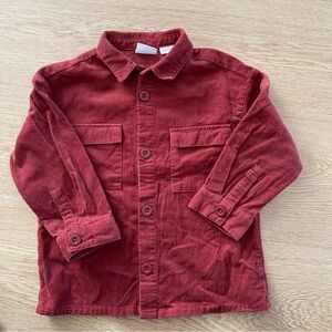 Zara Toddler Boy's Long Sleeve Corduroy Button Up Shirt Red Size 3-4 104 CM